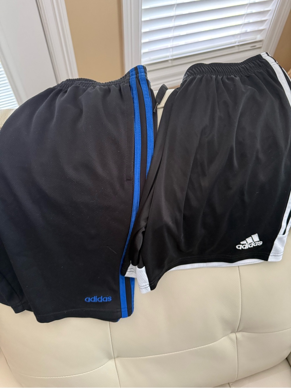 Youth adidas Black Athletic Shorts with Blue and White Accents